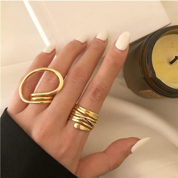 Edgy Geometric Knuckle Rings – Chunky Adjustable Gold Statement Ring Set - Picture 2 of 4